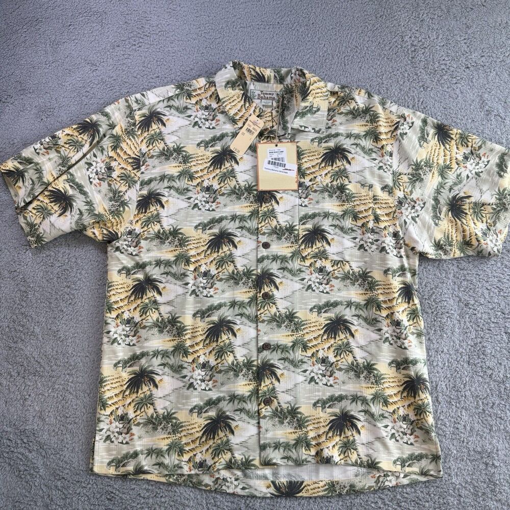 Tommy Bahama Shirt Mens L Silk Short Sleeve Hawaiian Button Up Palm Trees NWT